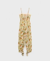 Mango Women's Puffed Hem Long Floral Jumpsuit