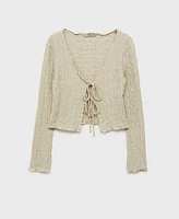 Mango Women's Cotton Texture Ties Cardigan Sweater