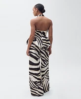 Mango Women's Zebra-Print Pleated Wide Leg Pants