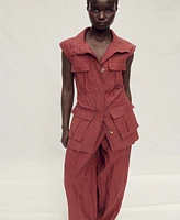 Mango Women's Wide Leg Wrinkled Suit Pants