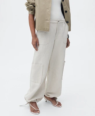 Mango Women's Puffed Hem Linen Cargo Pants