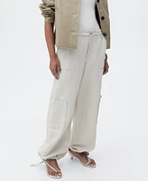 Mango Women's Puffed Hem Linen Cargo Pants