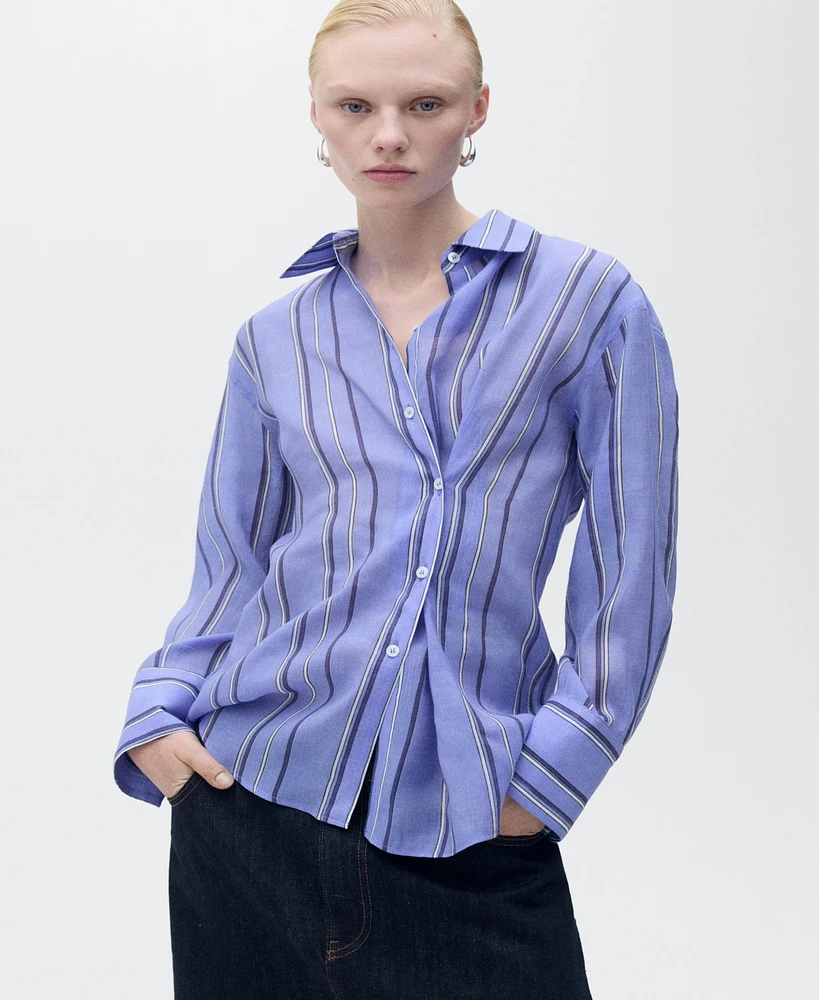 Mango Women's Multi-Position Closure Striped Shirt