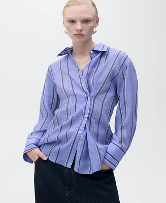 Mango Women's Multi-Position Closure Striped Shirt