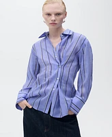 Mango Women's Multi-Position Closure Striped Shirt