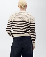 Mango Women's Striped Openwork Knitted Cardigan Sweater