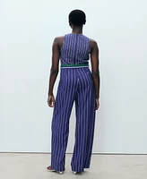 Mango Women's Belt Striped Jumpsuit