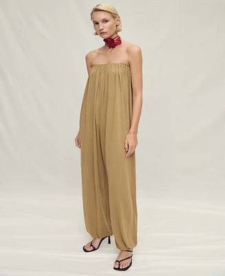 Mango Women's Puffed Hem Strapless Jumpsuit