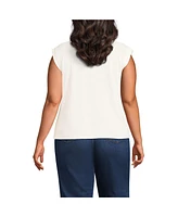 Lands' End Plus Linen Blend Cap Sleeve Gathered Shoulder Tee