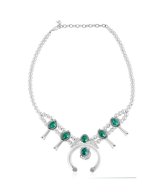 Sterling Silver Chrysocolla Squash Blossom Necklace, 17 to 20 Inches