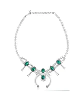 Sterling Silver Chrysocolla Squash Blossom Necklace, 17 to 20 Inches