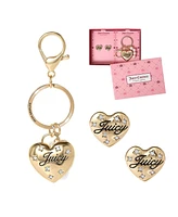 Juicy Couture Gold-Tone Heart Keychain & Earring Set with Crystal Accents