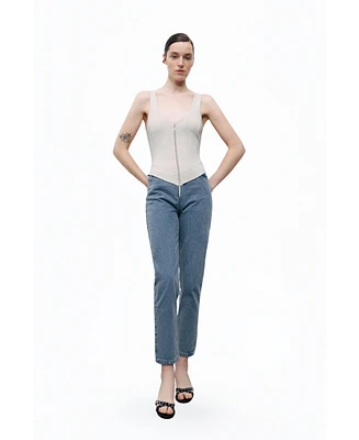 Nocturne Women's Denim Garnished Jumpsuit