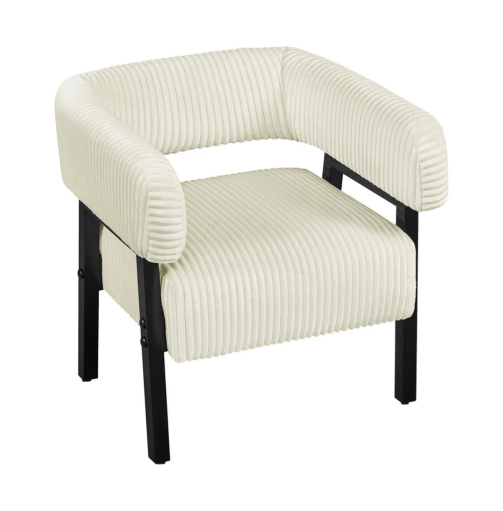 Yaheetech Contemporary Upholstered Corduroy Barrel Accent Chair, Dark Green