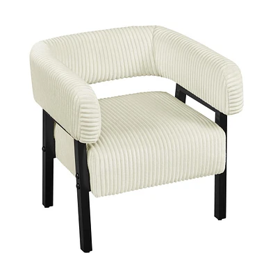 Yaheetech Contemporary Upholstered Corduroy Barrel Accent Chair, Dark Green