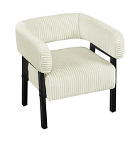 Yaheetech Contemporary Upholstered Corduroy Barrel Accent Chair, Dark Green