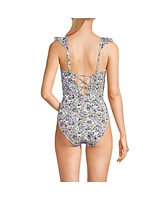 Lands' End Women's Pique Ruffle One Piece Swimsuit
