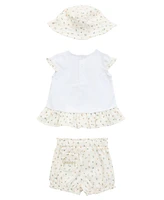 Guess Baby Girls 3-Piece Short Sleeve T-Shirt, Shorts, and Bucket Hat Set