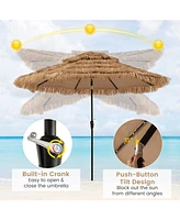 Gymax 10 Ft Hula Thatched Tiki Umbrella 2-Tier Hawaiian Style Solar Patio Umbrella