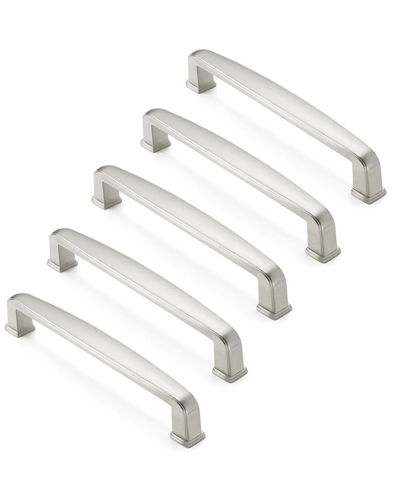 Cauldham 5 Pack Solid Kitchen Cabinet Handles (5" Hole Centers) - Drawer/Door Hardware - Style T765 - Satin Nickel