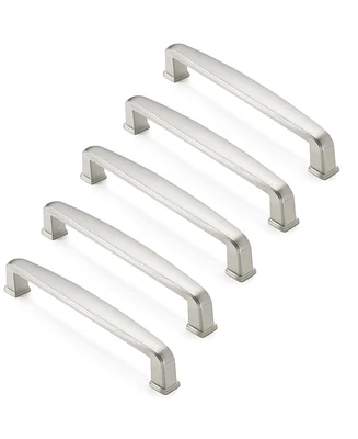 Cauldham 5 Pack Solid Kitchen Cabinet Handles (5" Hole Centers) - Drawer/Door Hardware - Style T765 - Satin Nickel