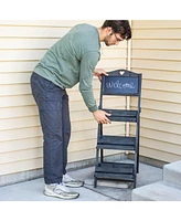 Country Heart 3-Tier Wooden Plant Stand with Chalkboard - Wood Ladder Shelf For Plants Indoor or Outdoor Use 41" H White