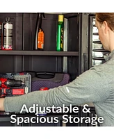 Plastic Garage Storage Cabinet with 2 Adjustable Shelves - 57" H Garage, Office, Home, Laundry Room Charcoal