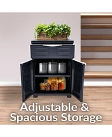 Plastic Garage Storage Cabinet with Adjustable Shelf - 34.5" H Garage, Office, Home, Laundry Room Charcoal