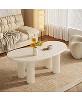 Tribesigns 46.45" White Cloud Coffee Table, Modern Cream Coffee Table with 4 Fluted Cylindrical Legs, Smooth Edges, Irregular Cashew Shaped, Match for