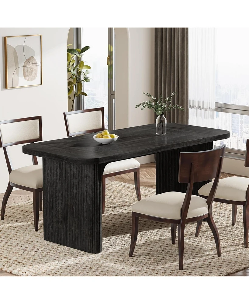 Tribesigns Dining Table for 4-6, Rectangular Wood Kitchen with Double Pedestal, 62-Inch Dinner Room, Living Easy Assembly