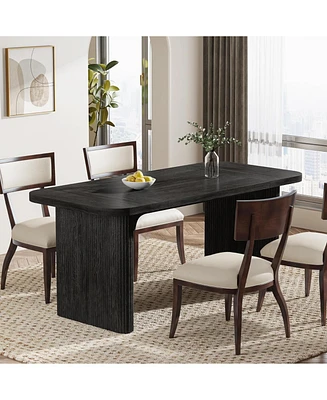 Tribesigns Dining Table for 4-6, Rectangular Wood Kitchen with Double Pedestal, 62-Inch Dinner Room, Living Easy Assembly