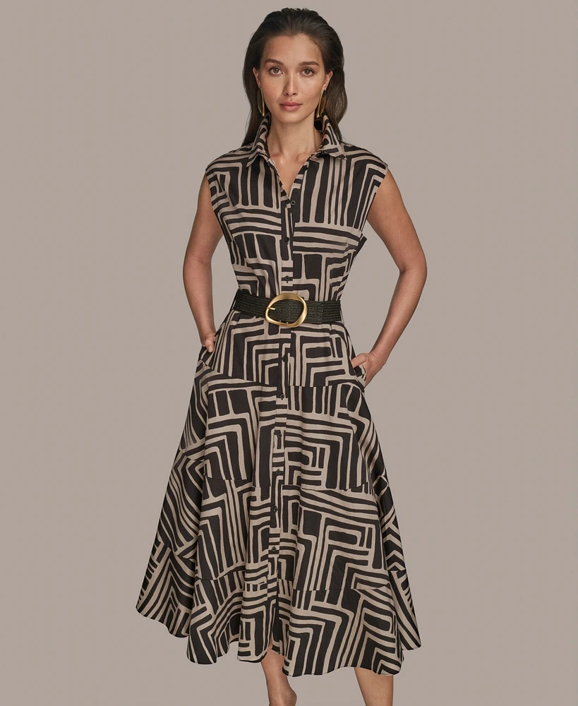 Donna Karan New York Women's Cap Sleeve Printed Shirt Dress
