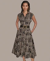 Donna Karan New York Women's Cap Sleeve Printed Shirt Dress