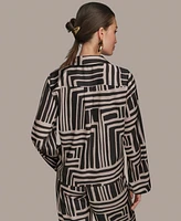 Donna Karan New York Women's Long Sleeve Geo Print Button Down Shirt