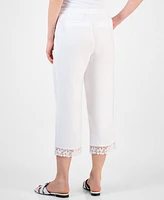 Charter Club Women's Crochet-Trim 100% Linen Cropped Pants, Exclusively at Macy's