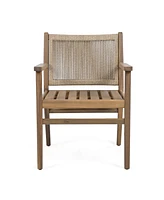 Acacia Wood Armchairs with Rope Back and Cushions, Set of 2