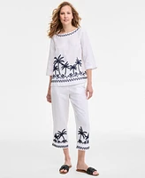 Charter Club Women's Palm-Applique 100% Linen Top