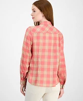 Tommy Hilfiger Women's Crinkled Plaid Roll-Tab Shirt