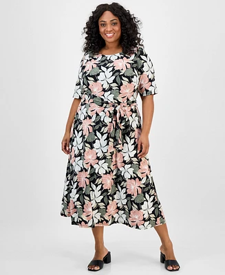 Kasper Plus Floral-Print Midi Dress