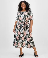 Kasper Plus Floral-Print Midi Dress