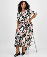 Kasper Plus Floral-Print Midi Dress