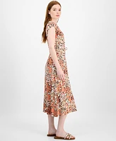 Tommy Hilfiger Women's Floral-Print Ladder-Trim Midi Dress