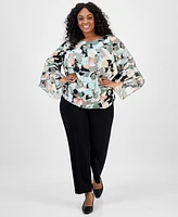 Kasper Plus Clip-Dot Ruffle-Sleeve Top