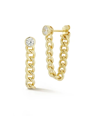 Rachel Zoe 14K Gold Plated Sterling Silver Curb Chain Drop Front/Back Earrings