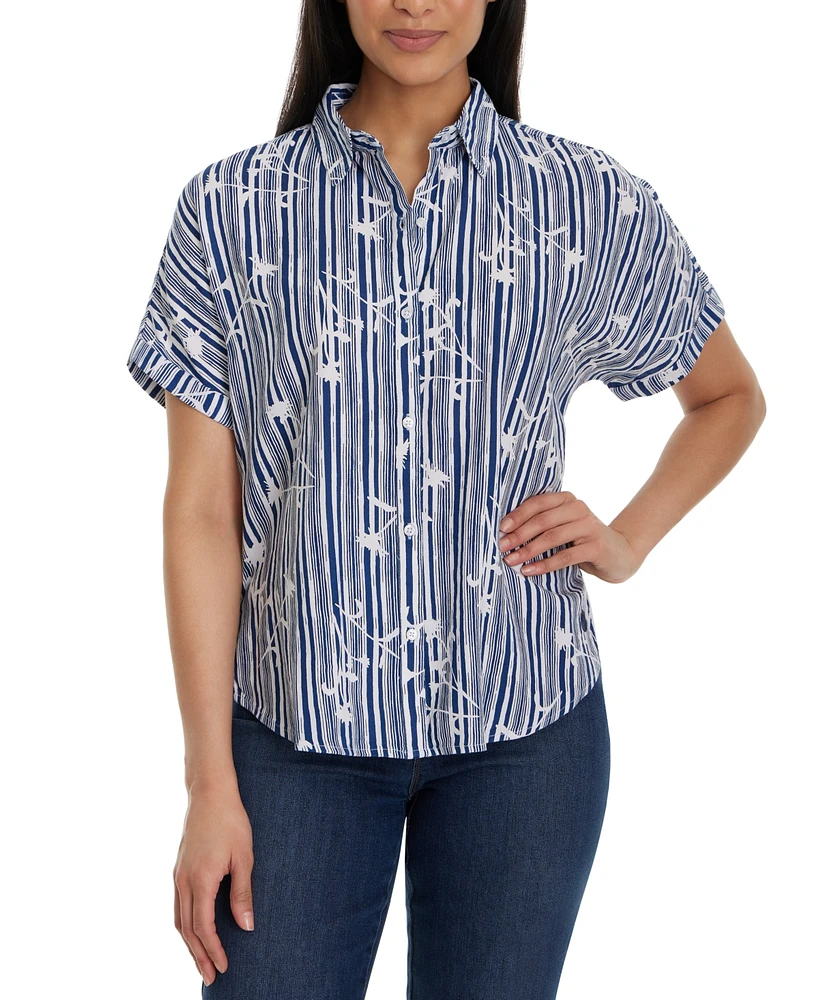 Gloria Vanderbilt Petite Daisy Striped Short-Sleeve Shirt