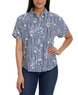 Gloria Vanderbilt Petite Daisy Striped Short-Sleeve Shirt