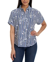 Gloria Vanderbilt Petite Daisy Striped Short-Sleeve Shirt