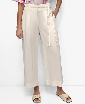 Dkny Women's Belted High Rise Pleated Twill Pants