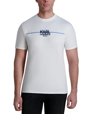 Karl Lagerfeld Paris Men's Short Sleeve Crewneck Racing Stripe Logo T-Shirt