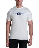 Karl Lagerfeld Paris Men's Short Sleeve Crewneck Racing Stripe Logo T-Shirt